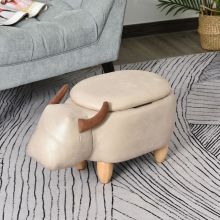  Storage Footstool Ottoman PU Leather Upholstered Cow Stool Ivory
