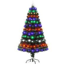  5ft Pre-Lit Fiber Optic Christmas Tree w/ Star Tree Topper, Solid Metal Base, 170 Branch Tips, 6 Color LED Lights Home Decoration