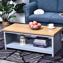  Coffee Table w/Open Display Wood Effect Tabletop Retro Rustic Style Chic Storage Grey