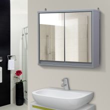  Wall Mounted Bathroom Mirror Cabinet, 48Wx14.5Dx45H cm-Grey 
