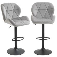  Bar Stool Set of 2 Fabric Adjustable Height Armless Counter Chairs Light Grey