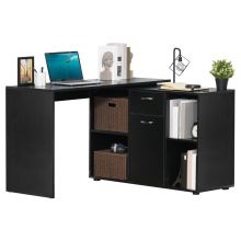  MDF Adjustable L-Shaped Computer Desk Workstation Corner PC Table Home Office Functional Spacious Modern Stylish-Black