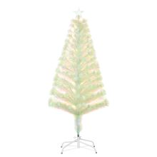 HOMCOM 5FT Prelit Artificial Christmas Tree w/ Fiber Optic, Xmas Decoration, White