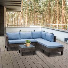  4-Seater Outdoor Garden PE Rattan Furniture Set Blue