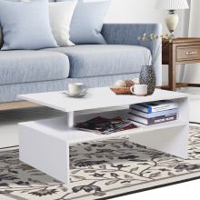  Particle Board 2-Tier Rectangular Coffee Table White