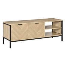  Natural Double Door TV Cabinet Stand with Adjustable Storage Shelves Home Unit