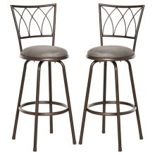  Set of 2 Bar Chairs Swivel Upholstered Metal Frame Barstools with Footrest