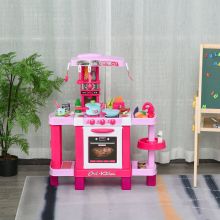 HOMCOM Kids 38-Piece Plastic Kitchen Play Set w/ Light & Sound Effects Pink