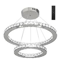  LED Chandelier 2 Crystal Rings Cool Warm White Lighting Home Style Silver