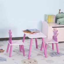  3PCS Kids Wooden Table Chair with Crown Pattern Gift for Girls Toddlers