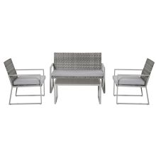  4-Piece Outdoor Garden Rattan Seating Furniture Set Grey