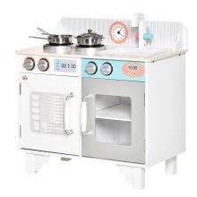  Kids Kitchen Play Cooking Toy Set w/ Sink Cooking Bench for 3-6 Years Old White