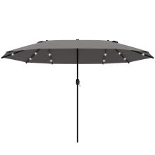  4.4m Double-Sided Sun Umbrella Patio Parasol LED Solar Lights Dark Grey