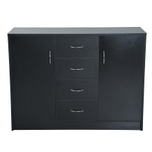  2 Door 4 Drawer Cabinet Storage Unit Free Standing Cupboard Chest Organizer Solid Wood (Black)