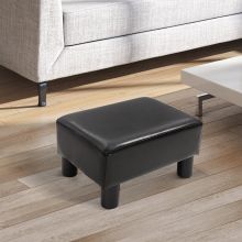  Footstool Ottoman Cube PU Faux Leather w/ 4 Plastic Legs Black