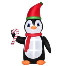 HOMCOM 2.5m Inflatable Christmas Penguin Holding Candy Cane Built-in LED for Party