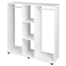  Open Wardrobe Double Mobile Storage Shelves Organizer W/6 Wheels-White