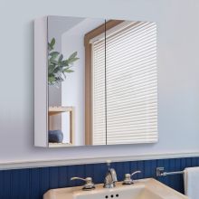  Stainless Steel Double Doors Bathroom Mirror Cabinet, 60x55x12 cm