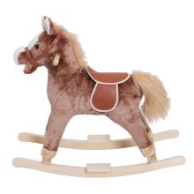 HOMCOM Kids Plush Wooden Rocking Horse Toy-Brown
