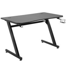  Steel Frame Gaming Desk Writing Table Workstations for Home and Office w/ Cup Headphone Holder Adjustable Feet Black