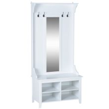  Hallway Mirror Cabinet W/4 Hooks, 80Lx40Wx170H cm-White