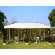 3 x 6 m Garden Metal Gazebo Water Resistant Pop Up Party Tent Canopy Marquee with Mesh Sidewalls Beige