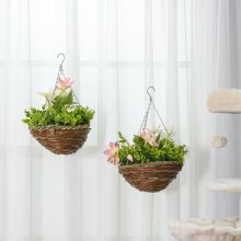 2 PCs Artificial Clematis Flower Hanging Planter Basket for Indoor Outdoor Decor