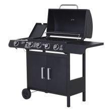 4+1 Gas BBQ Grill with Wheels Steel Black 