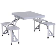 Aluminium PP 4 Seater Portable Picnic Table and Bench Set Silver