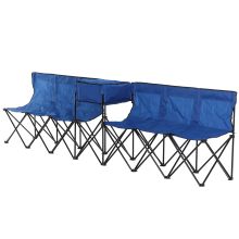6 Seater Folding Steel Camping Bench Inc Cooler Bag Blue
