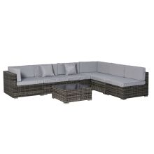 7 Pieces Rattan Furniture Set Patio Sectional Sofa Cushion Seat Wicker Garden
