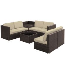 8 Pcs Rattan Sofa Furniture Set W & Cushions Steel Frame Brown