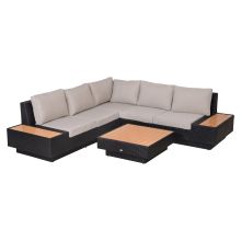 4 Pcs Rattan Sofa Furniture Set W & Cushions Black & Beige & Orange