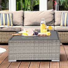 Patio Wicker Coffee Table Inc Glass Top Furniture Suitable for Garden Backyard