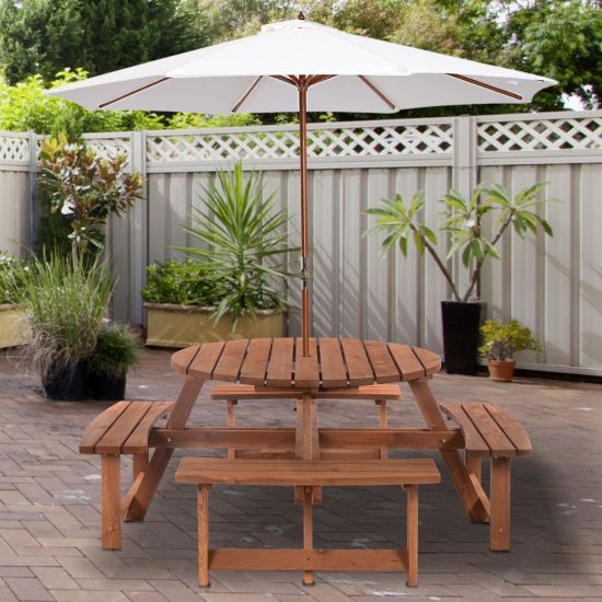 Outsunny Seater Round Wooden Pub Bench Picnic Table Furniture