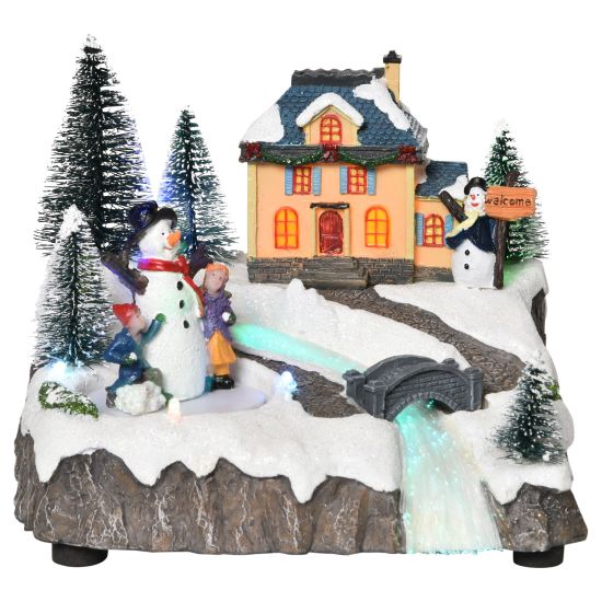 HOMCOM Animated Christmas Village Scene Musical Holiday Decoration w/ LED  Light Music