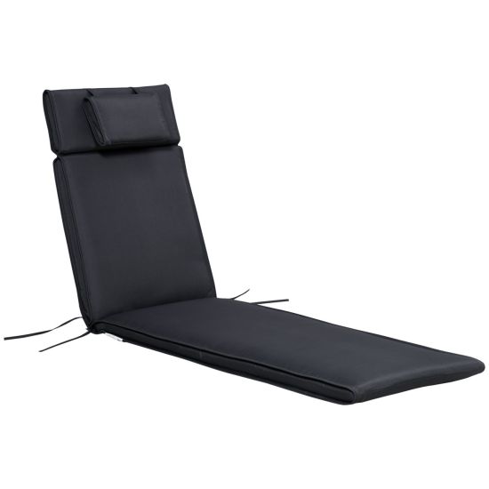 Outsunny Garden Sun Lounger Cushion Replacement Thick Sunbed Reclining  Chair Relaxer Pad with Pillow - Black
