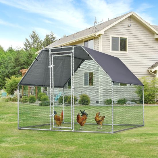Walk-In Chicken Coop Run Cage Large Metal Chicken House w/ Cover Outdoor,  280W x 190D x 195H cm