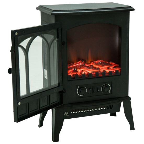 Electric Fireplace Heater Freestanding Stove with LED Flame Effect 1000W /2000W-Black