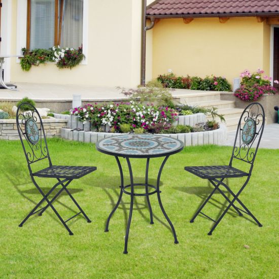 1/2/3 pcs Mosaic Bistro Set Outdoor Patio Garden Table and Chairs Metal Frame UK 