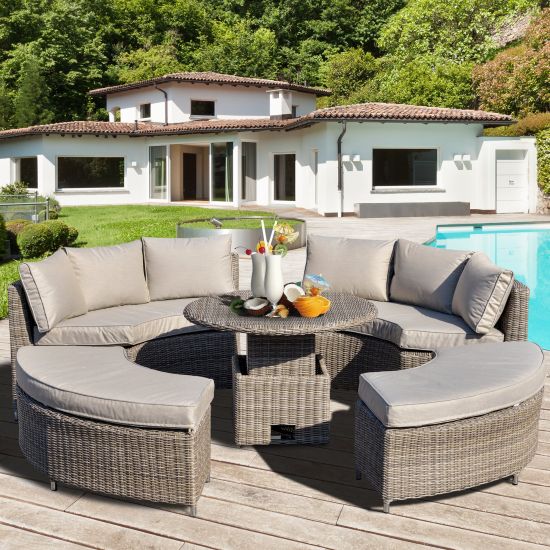 Outdoorlivinguk 5 Pcs Outdoor Rattan, Round Daybed Outdoor Cushion
