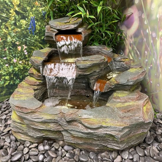Andesite Grand Stone Solar Water Feature, Small Outdoor Solar Water Features