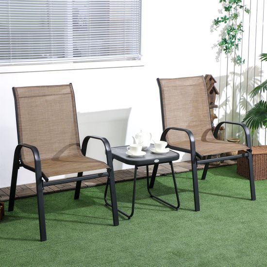 Outsunny 3-Piece Patio Bistro Set With Stackable Mesh Chairs & Stone-Look Table For Small Balcony, Black